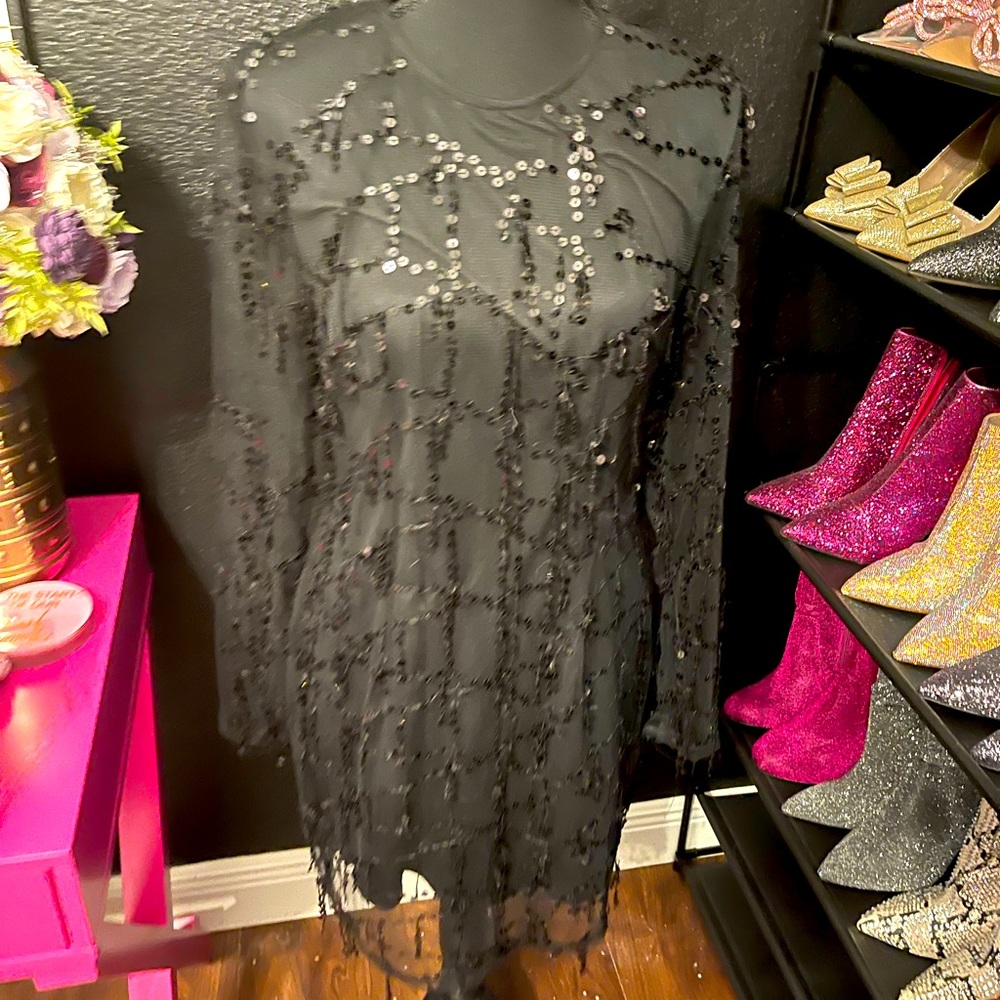 Pretty Little Thing size US 10 mini dress with beautiful dangly sequins.